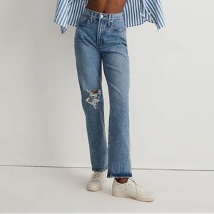 Madewell The Perfect Vintage Straight Jean in Kingsbury Wash Knee-Rip Edition 28